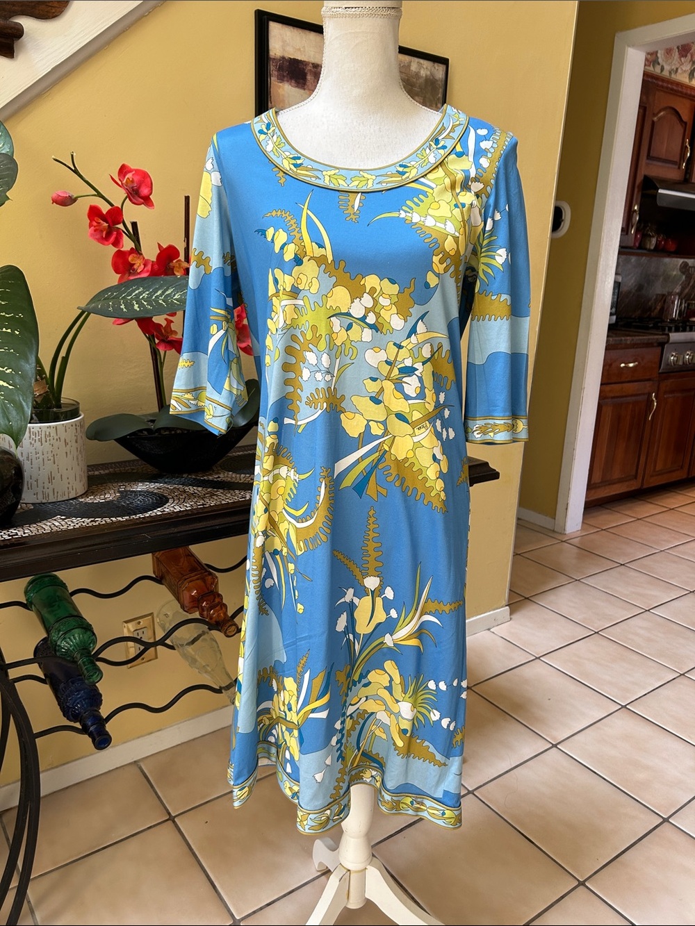 Vtg 70’s Authentic Averardo Bessi Floral Abstract Boat Neck Shift Dress Sz 14